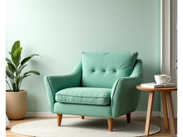 フレッシュなミントグリーンの一人掛けアームチェア