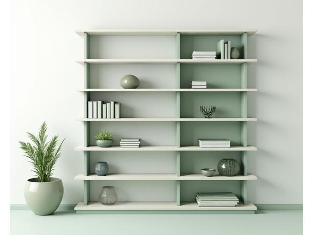 シンプルで機能的なセージカラーの本棚