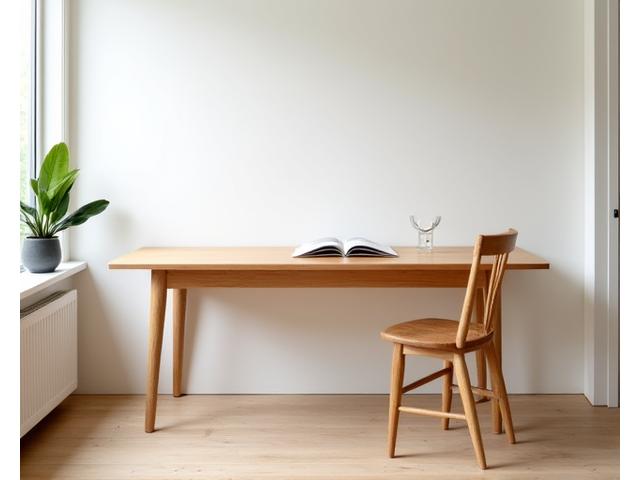 桜材を使ったミニマルな書斎デスクと椅子